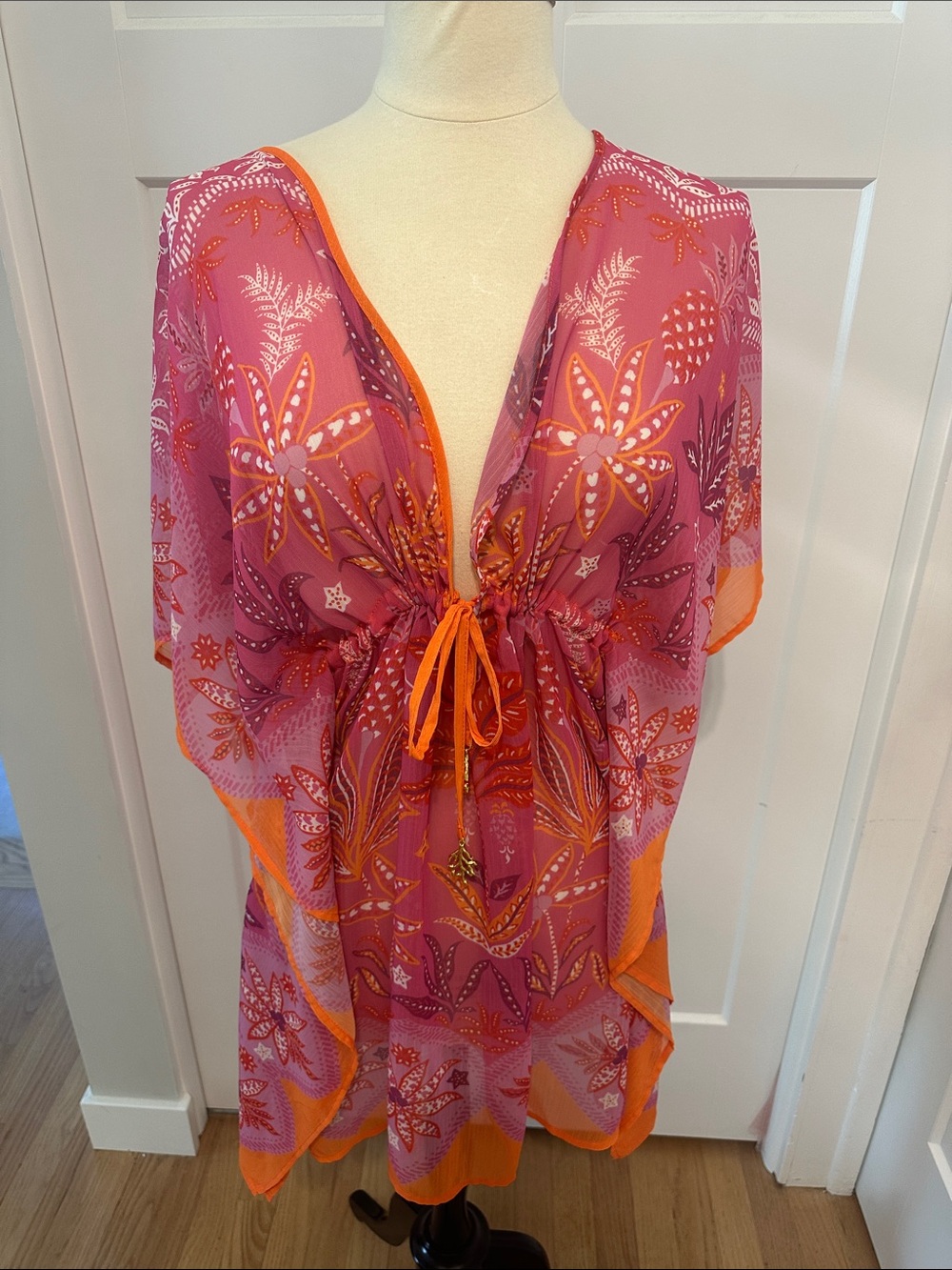 Vibrant Pink & Orange Floral Sheer Cover-Up